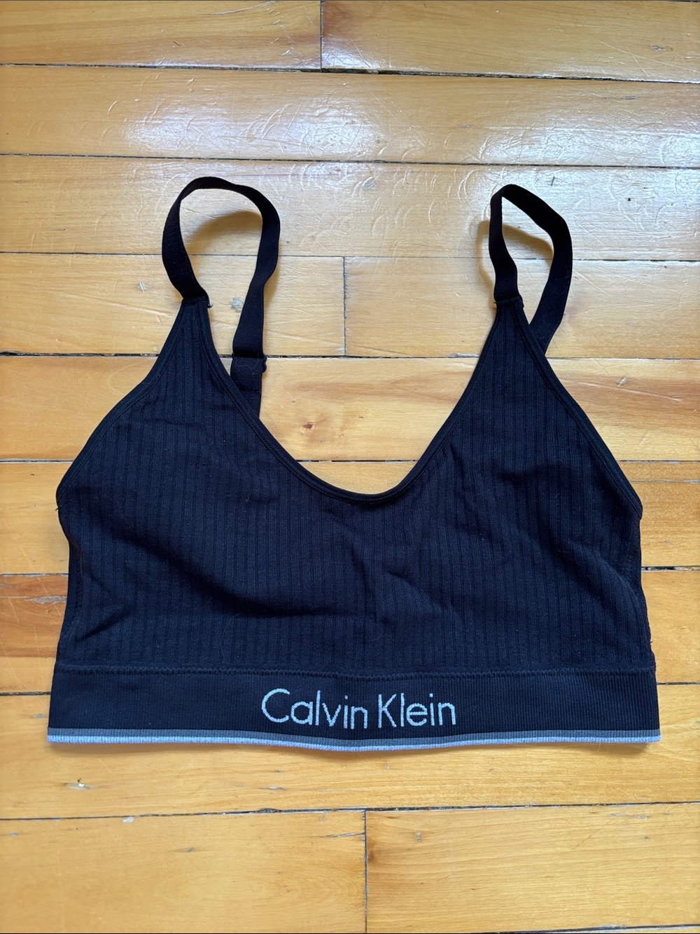 Calvin Klein Black Ribbed Logo Band Bralette